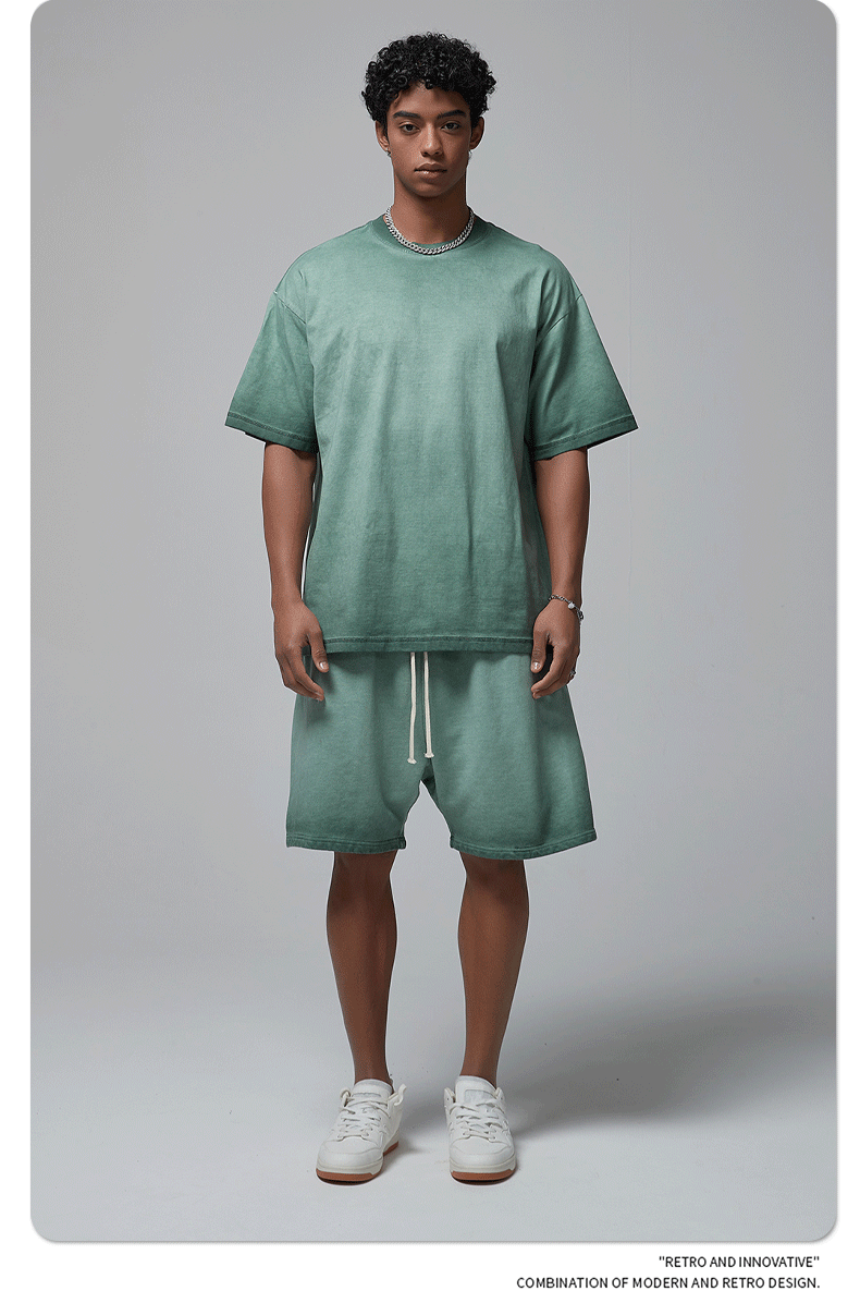 Men's And Women's Cotton Washed Distressed Batik Gradient Short-sleeved T-shirt