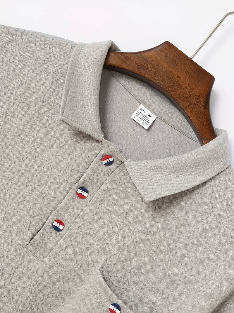 High Quality Men's Pocket Long Sleeve Jacquard Lapel Polo