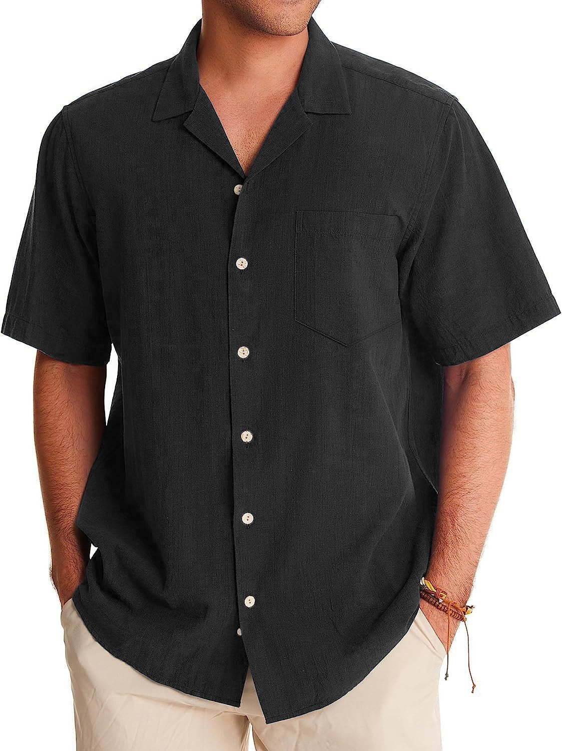 Men's Fashion Casual Cuban Collar Pocket Short Sleeve Shirt