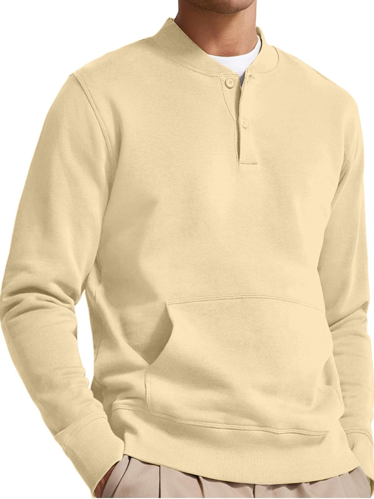 Men's Henley Casual Long Sleeve Warm Stylish Button Pocket Pullover Sweater