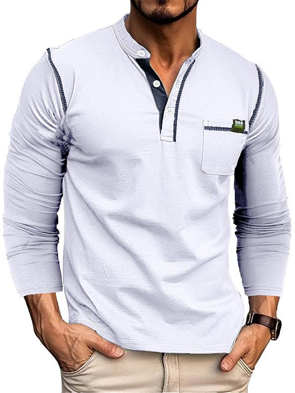 Men's Casual Cotton Long Sleeve Henley Shirt