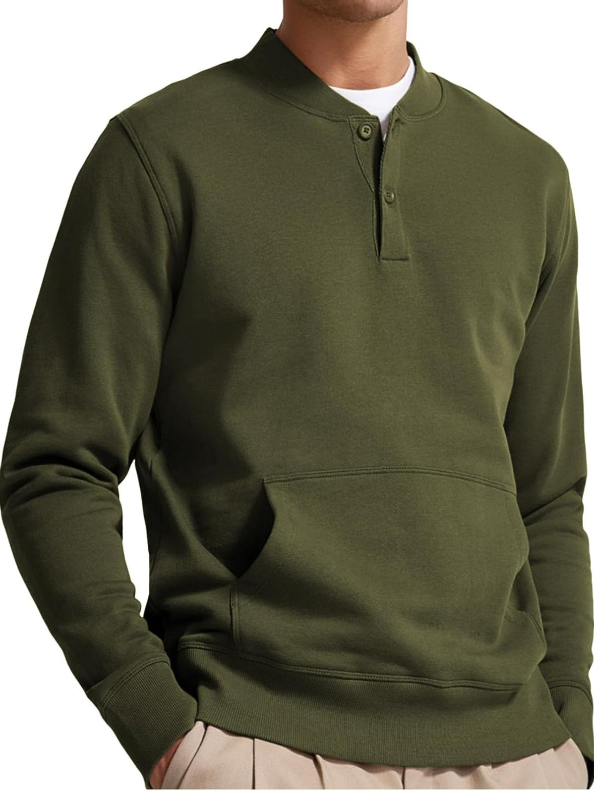 Men's Henley Casual Long Sleeve Warm Stylish Button Pocket Pullover Sweater