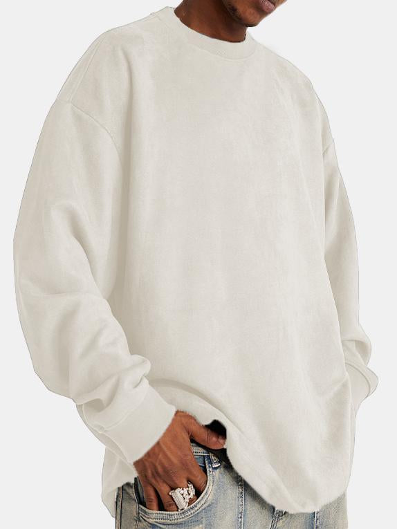 Men's Solid Color Comfort Suede Long Sleeve Crew Neck T-Shirt