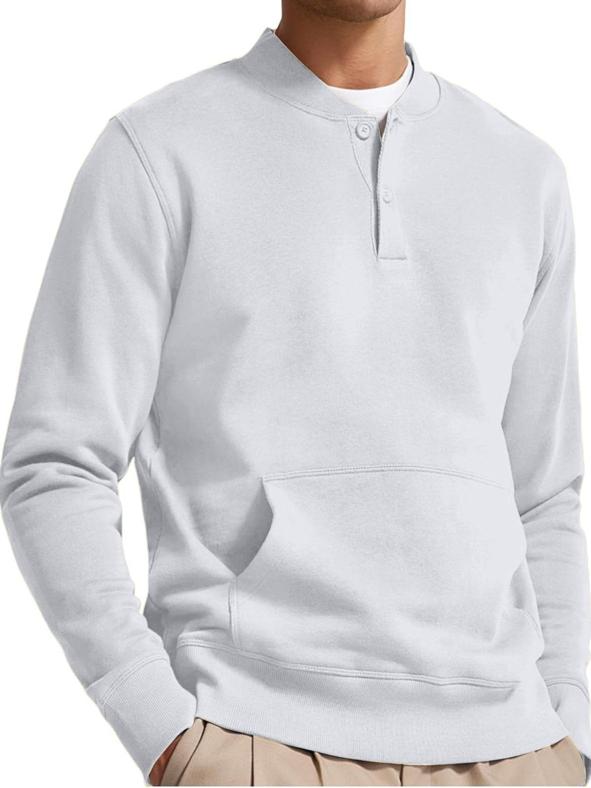 Men's Henley Casual Long Sleeve Warm Stylish Button Pocket Pullover Sweater