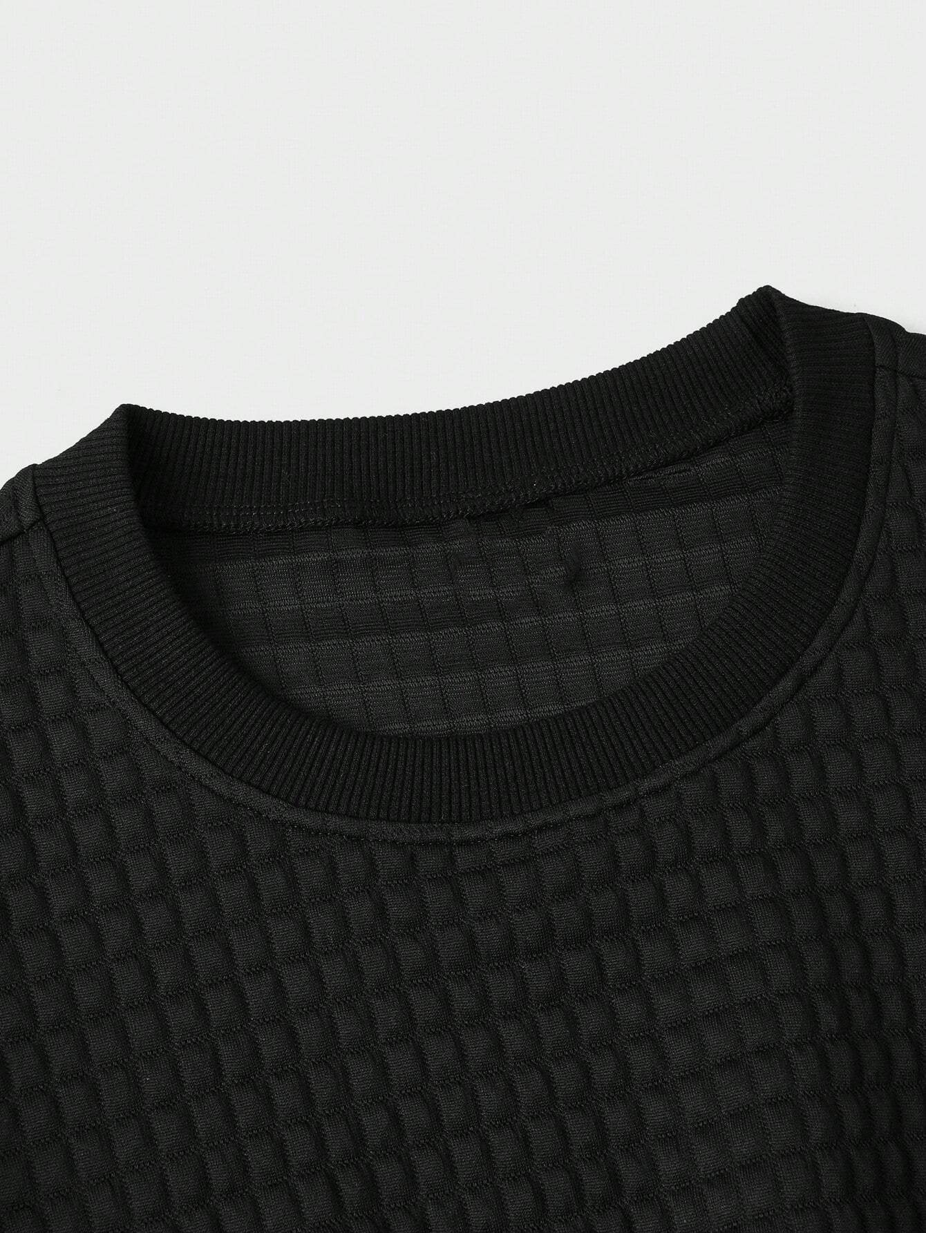 Men's Small Square Waffle Fabric Round Neck Long-sleeved Sweatshirt