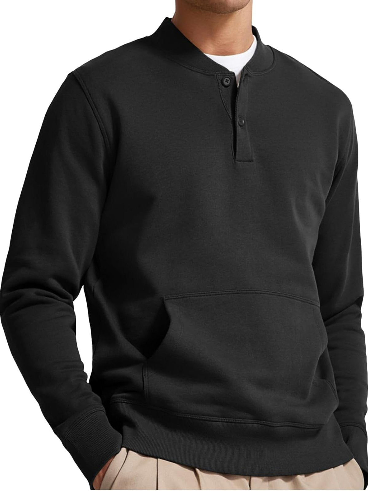 Men's Henley Casual Long Sleeve Warm Stylish Button Pocket Pullover Sweater