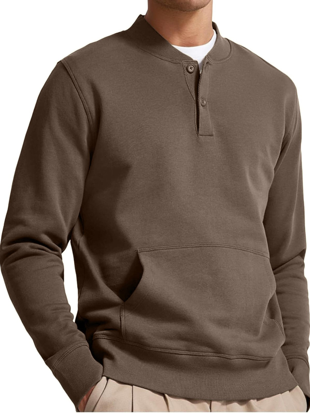 Men's Henley Casual Long Sleeve Warm Stylish Button Pocket Pullover Sweater