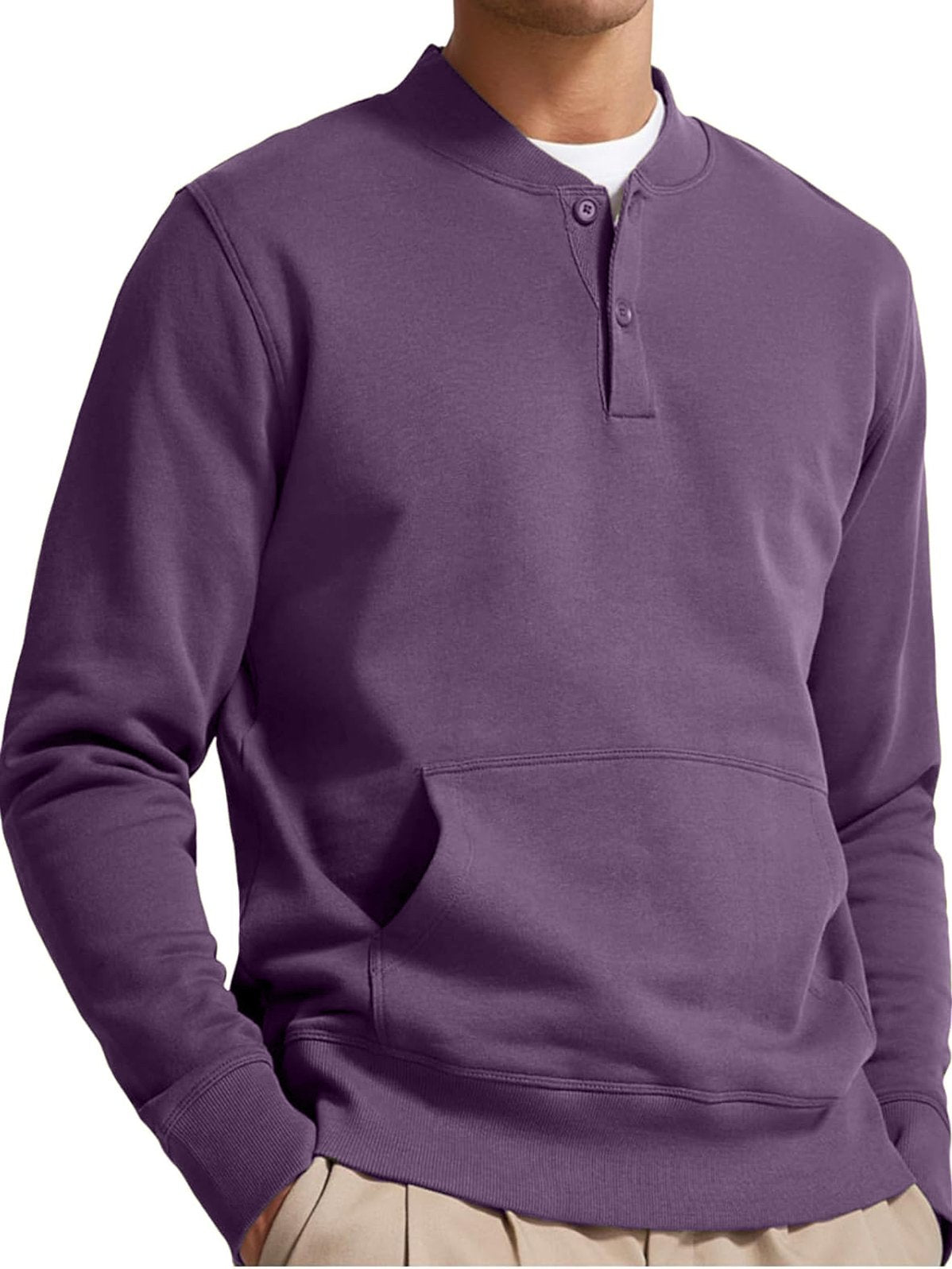 Men's Henley Casual Long Sleeve Warm Stylish Button Pocket Pullover Sweater