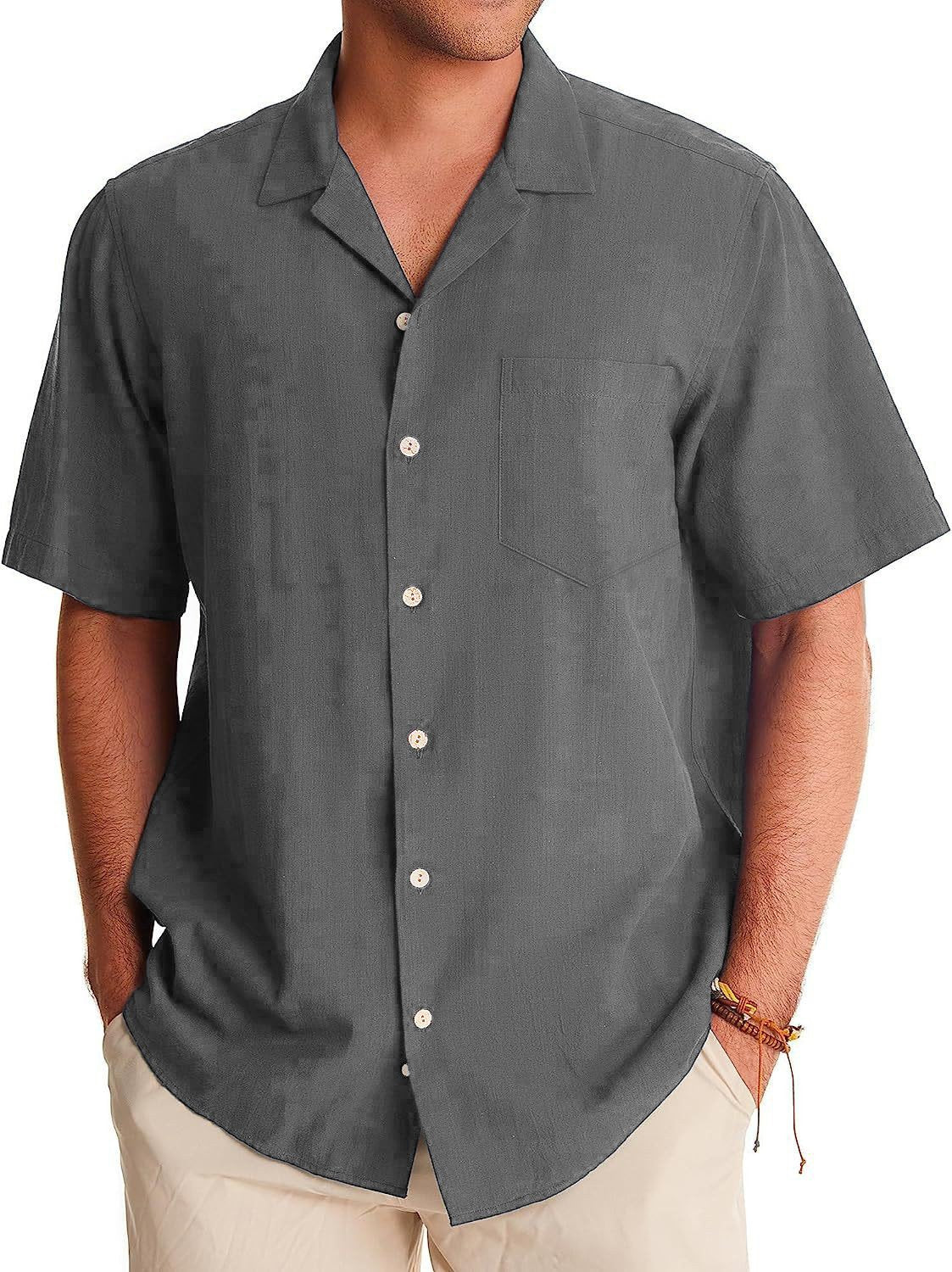 Men's Fashion Casual Cuban Collar Pocket Short Sleeve Shirt