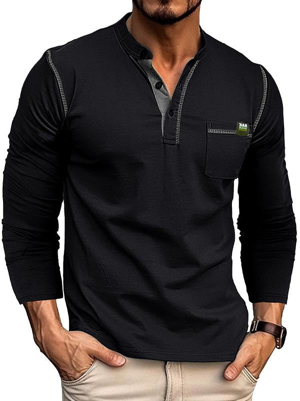 Men's Casual Cotton Long Sleeve Henley Shirt
