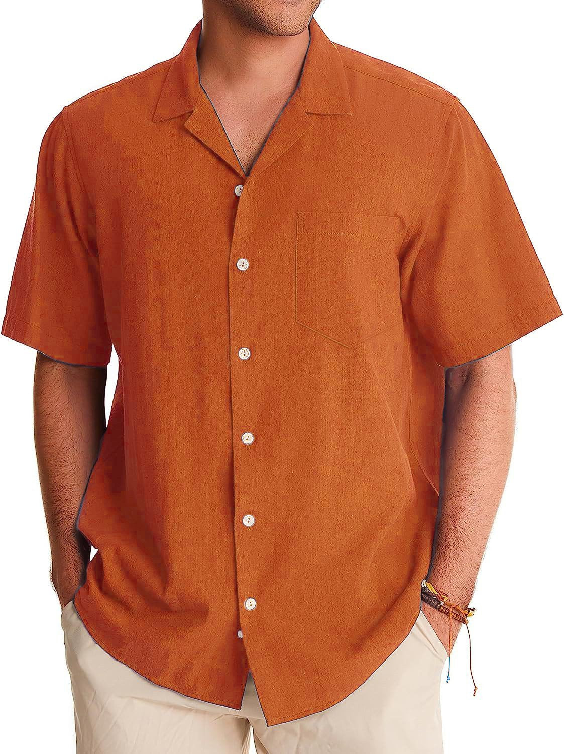 Men's Fashion Casual Cuban Collar Pocket Short Sleeve Shirt