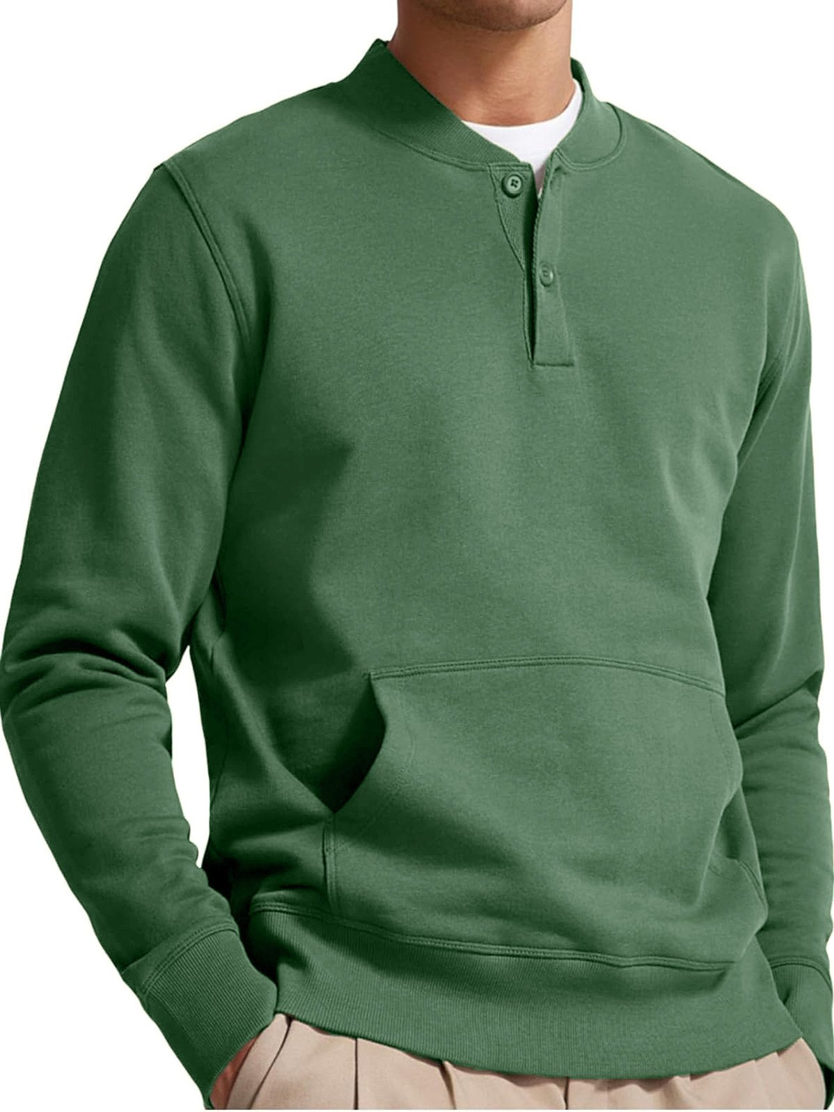 Men's Henley Casual Long Sleeve Warm Stylish Button Pocket Pullover Sweater