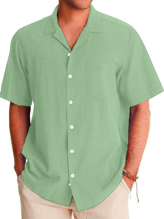 Men's Fashion Casual Cuban Collar Pocket Short Sleeve Shirt