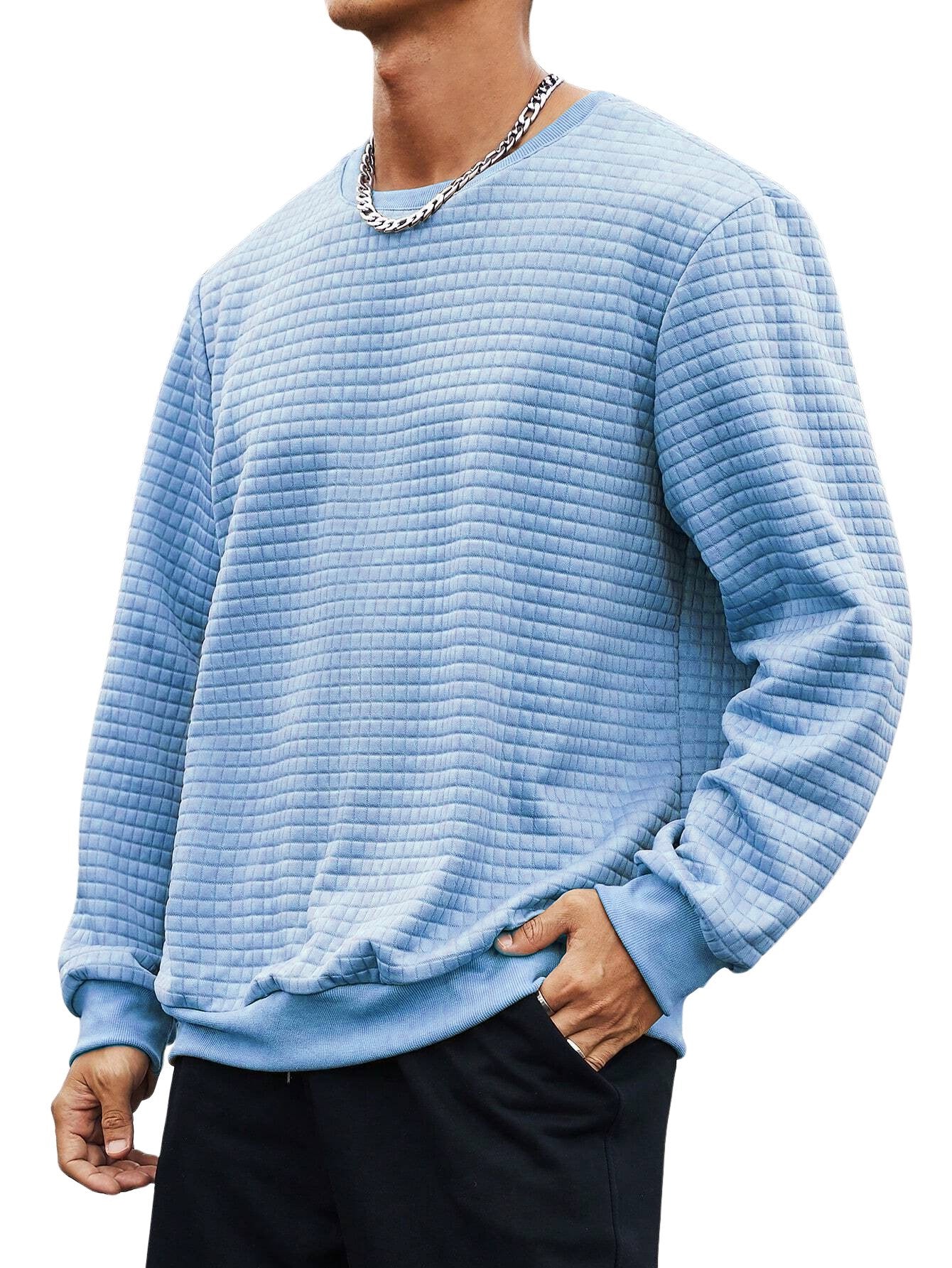 Men's Small Square Waffle Fabric Round Neck Long-sleeved Sweatshirt