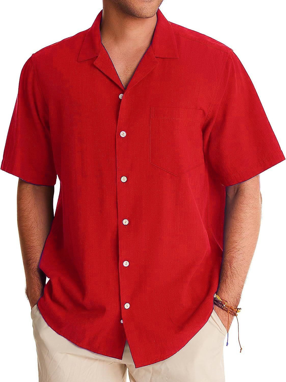Men's Fashion Casual Cuban Collar Pocket Short Sleeve Shirt