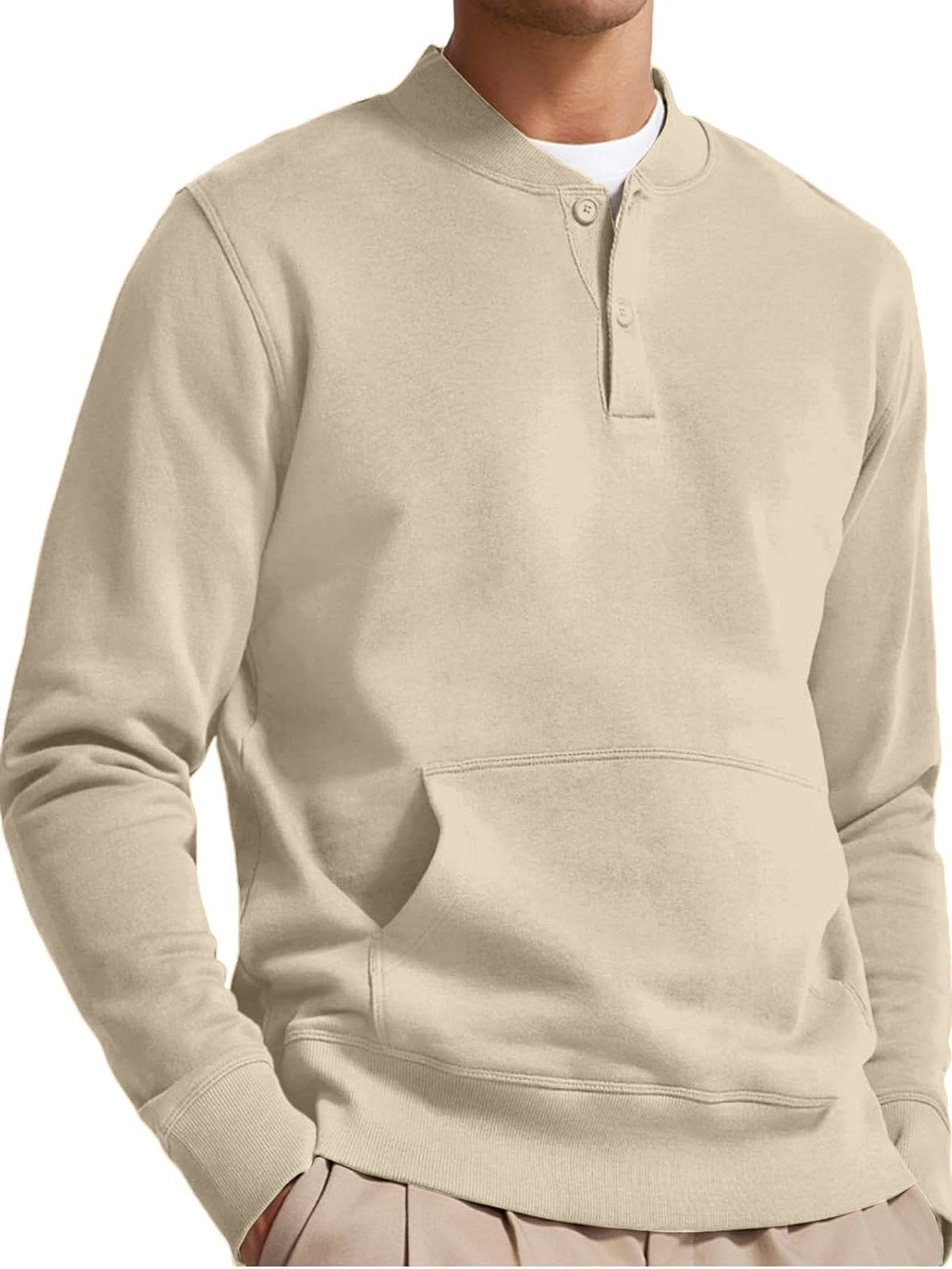 Men's Henley Casual Long Sleeve Warm Stylish Button Pocket Pullover Sweater