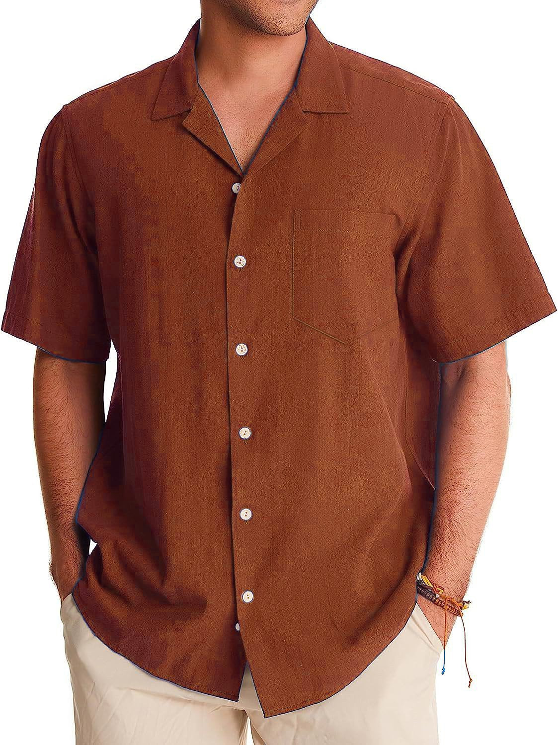 Men's Fashion Casual Cuban Collar Pocket Short Sleeve Shirt