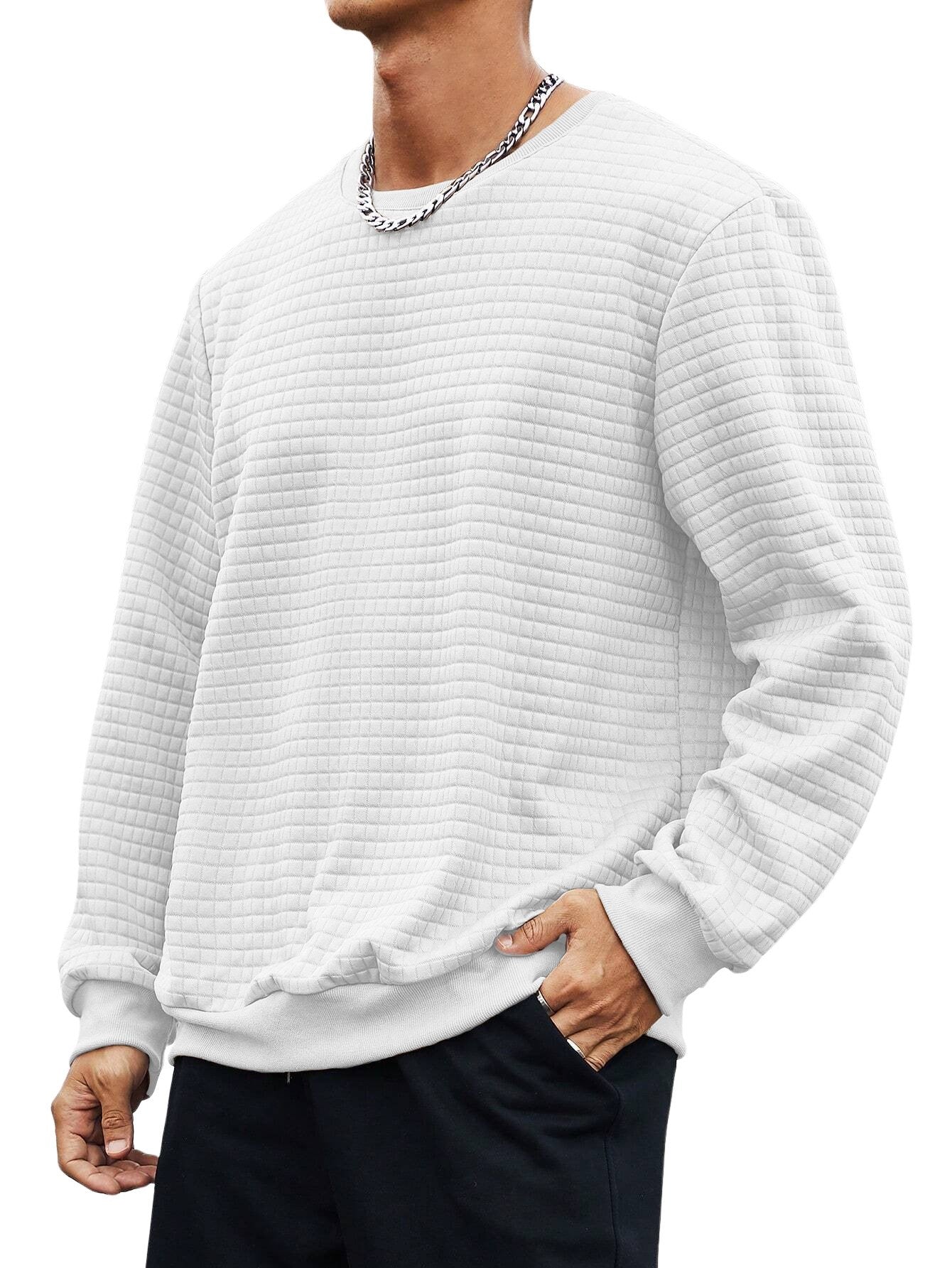 Men's Small Square Waffle Fabric Round Neck Long-sleeved Sweatshirt