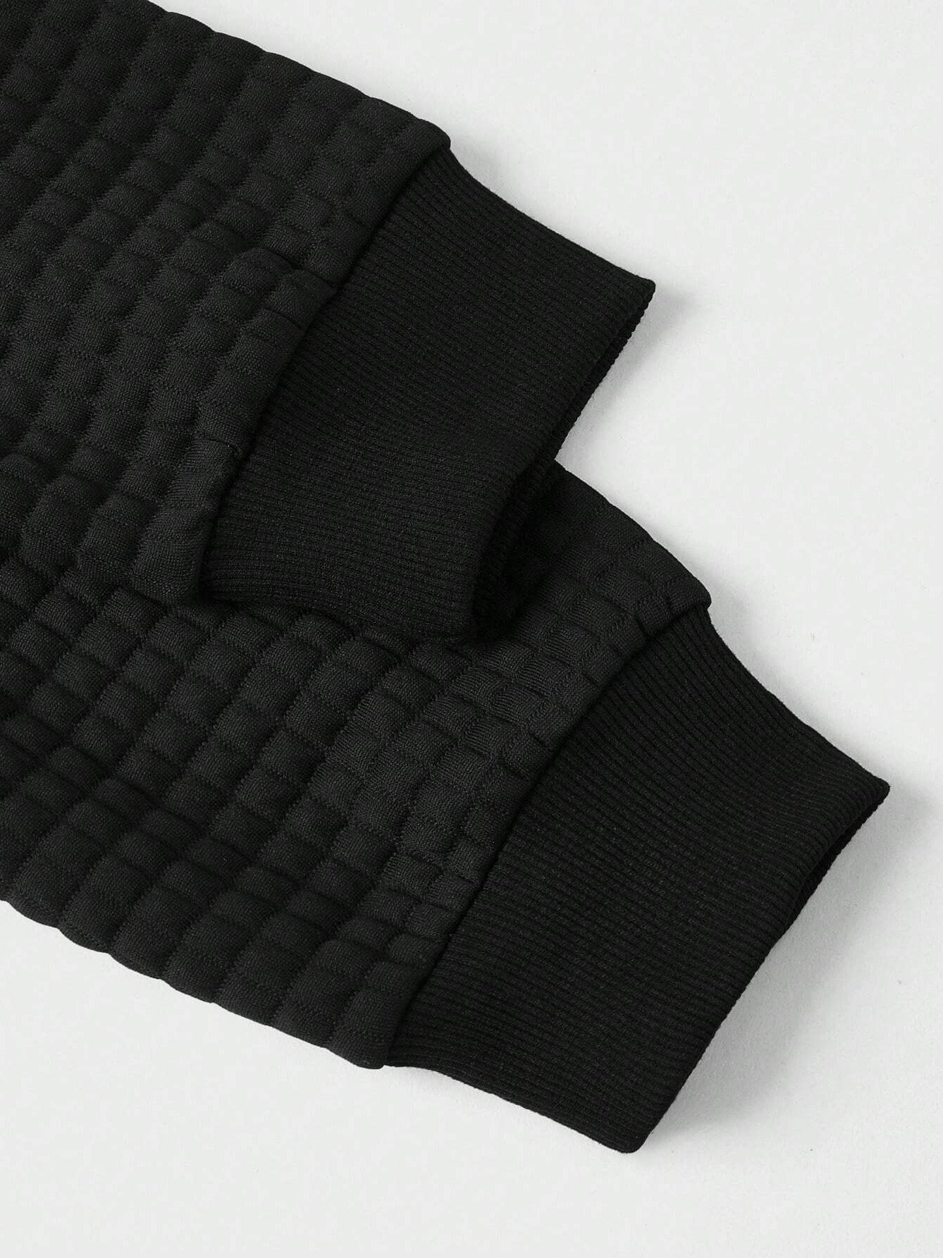 Men's Small Square Waffle Fabric Round Neck Long-sleeved Sweatshirt