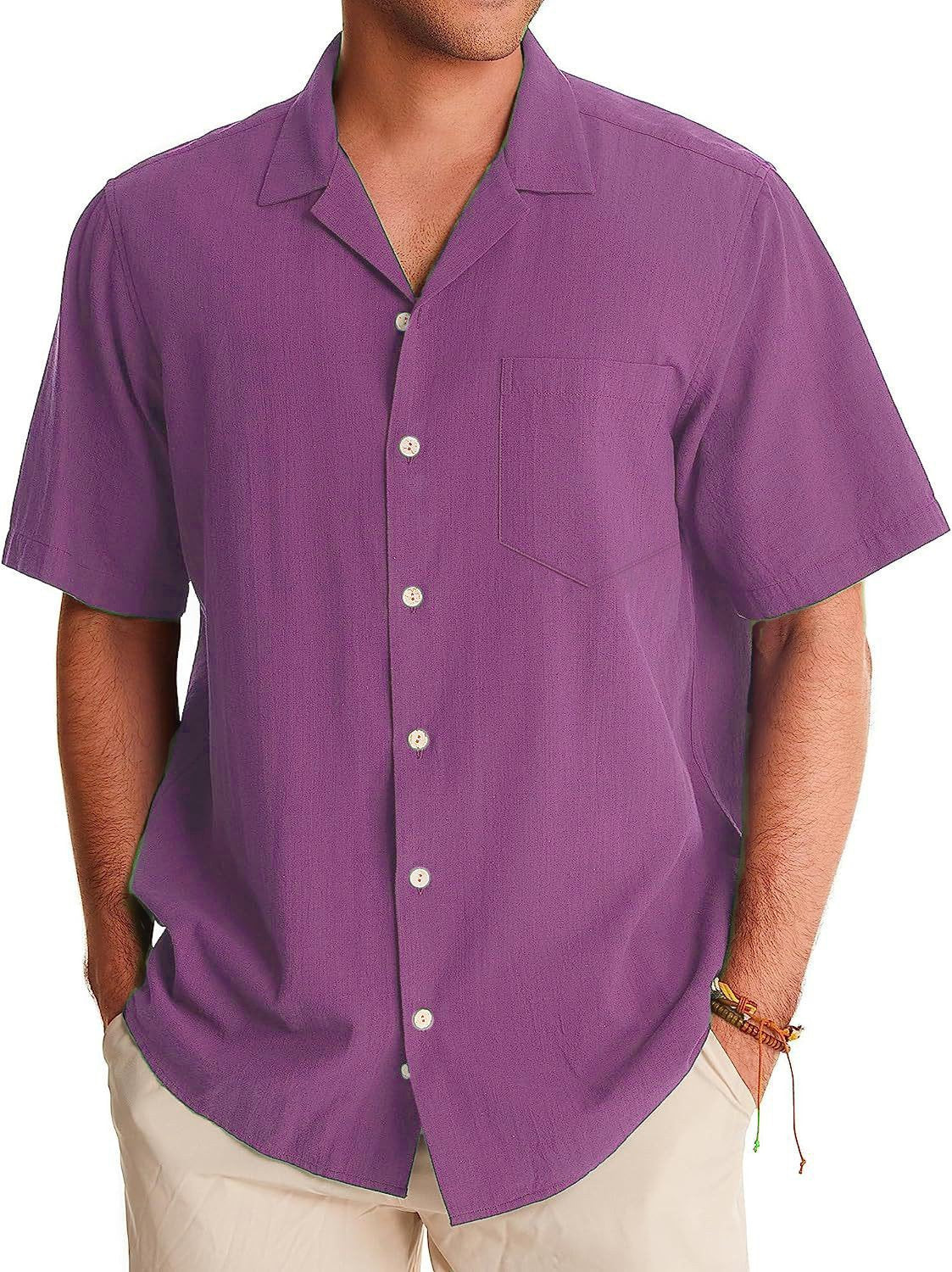 Men's Fashion Casual Cuban Collar Pocket Short Sleeve Shirt
