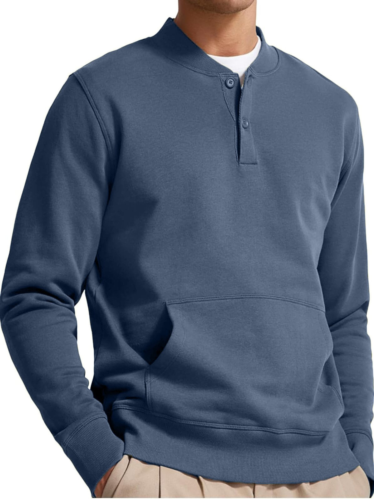 Men's Henley Casual Long Sleeve Warm Stylish Button Pocket Pullover Sweater