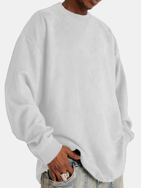 Men's Solid Color Comfort Suede Long Sleeve Crew Neck T-Shirt
