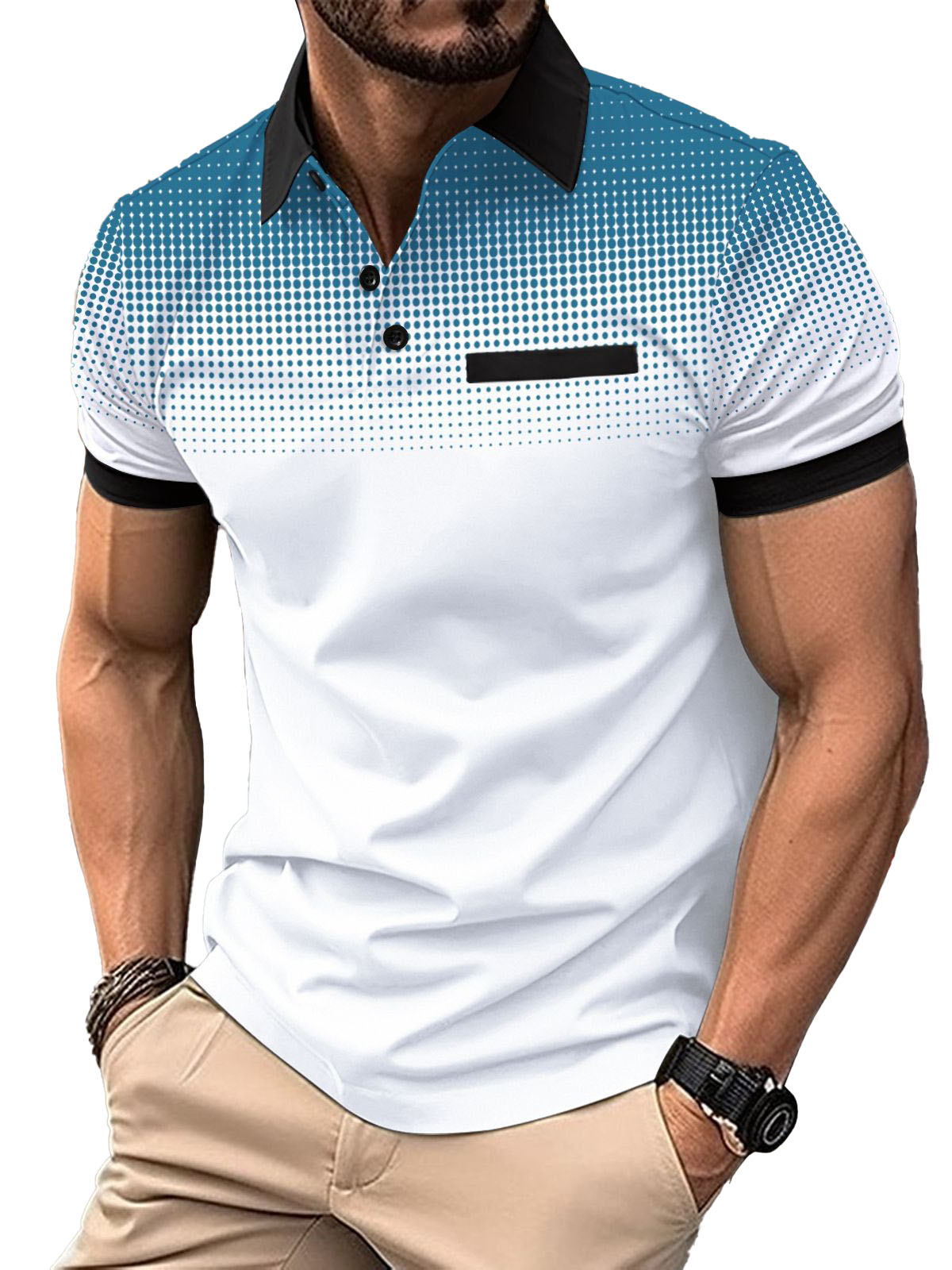 Men's Summer Gradient Print Dot Short Sleeve POLO Shirt