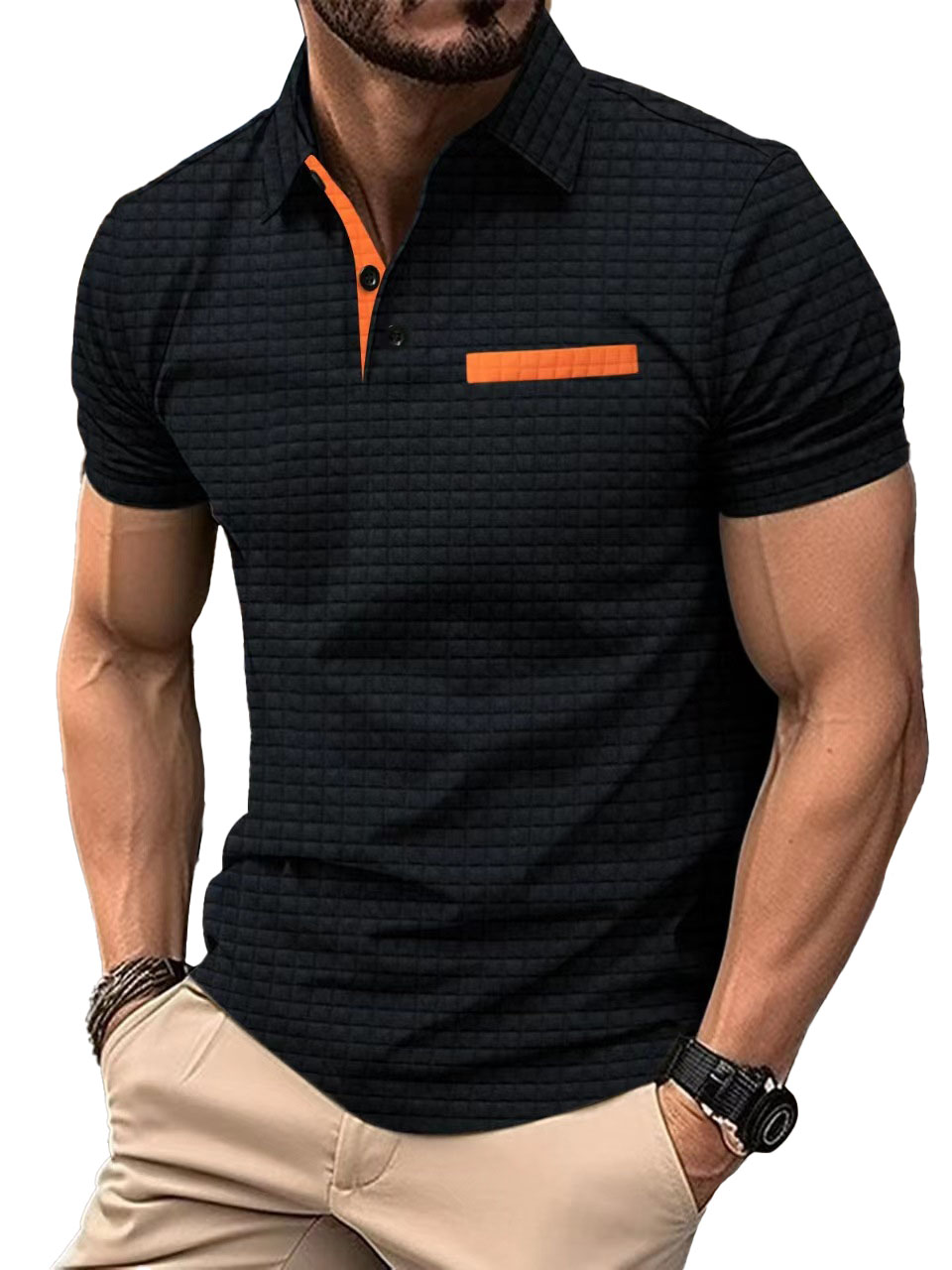 Men's Jacquard Plaid Sports Polo Shirt
