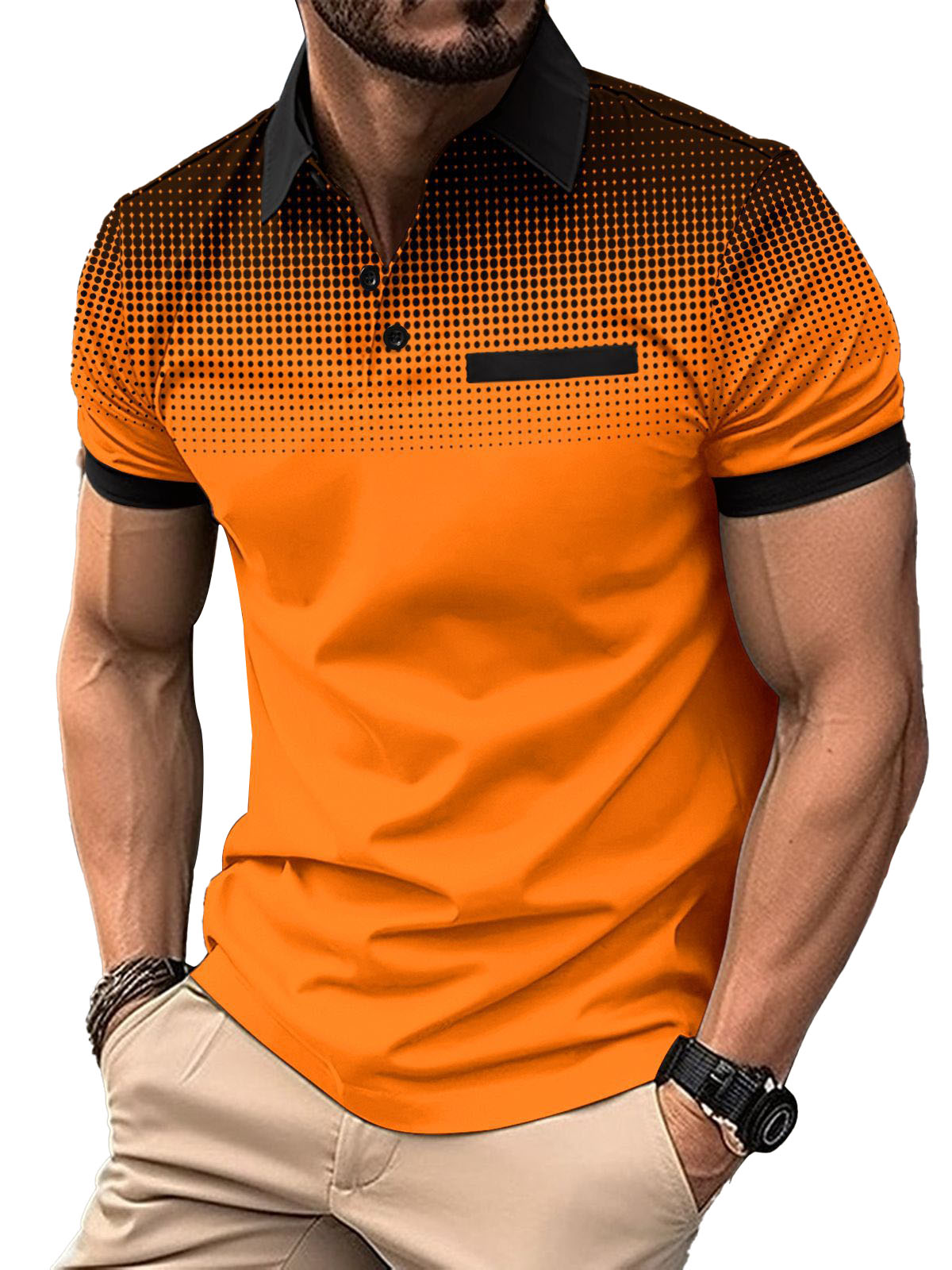 Men's Summer Gradient Print Dot Short Sleeve POLO Shirt