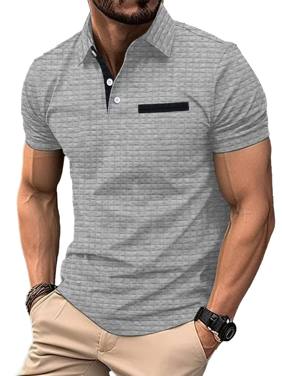 Men's Jacquard Plaid Sports Polo Shirt