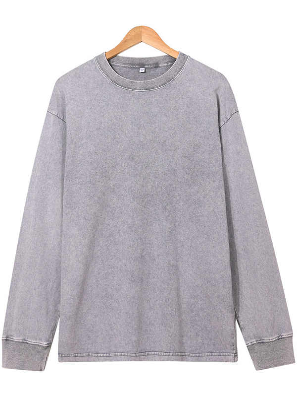 Men's 100% Cotton Washed Distressed Vintage Long-sleeved T-shirt