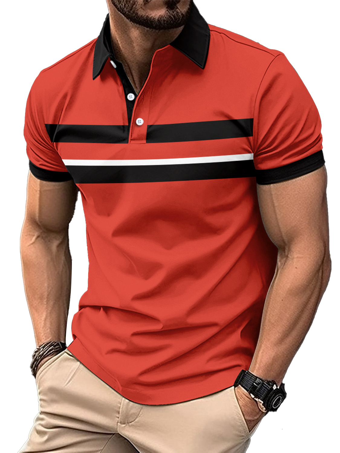 Men's Horizontal Striped Casual Lapel Short-Sleeved POLO Shirt
