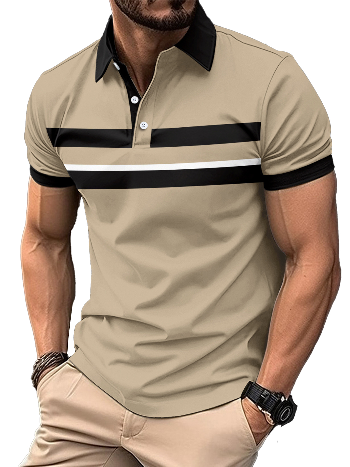 Men's Horizontal Striped Casual Lapel Short-Sleeved POLO Shirt