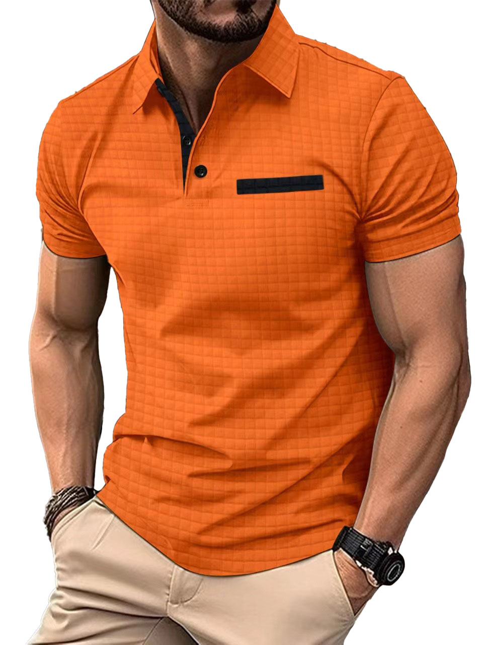 Men's Jacquard Plaid Sports Polo Shirt