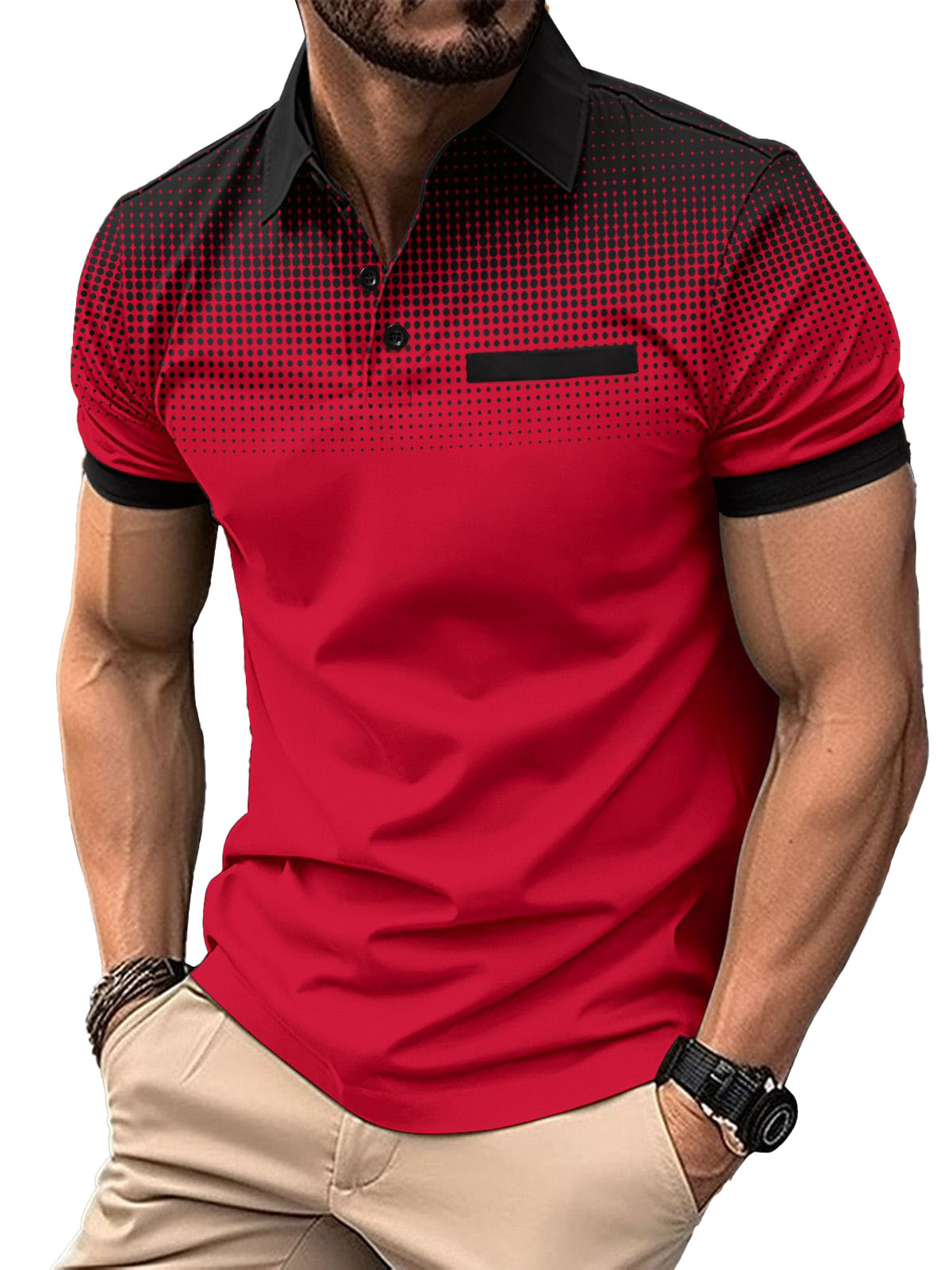 Men's Summer Gradient Print Dot Short Sleeve POLO Shirt