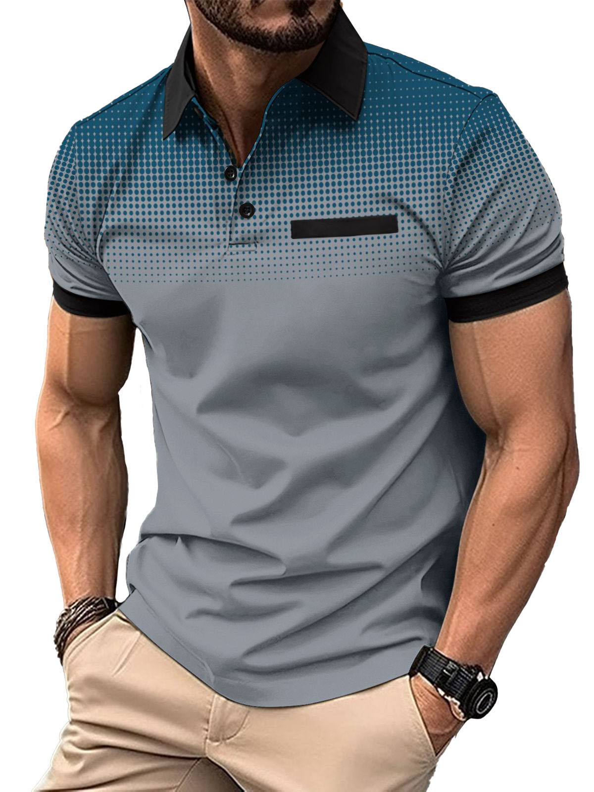 Men's Summer Gradient Print Dot Short Sleeve POLO Shirt
