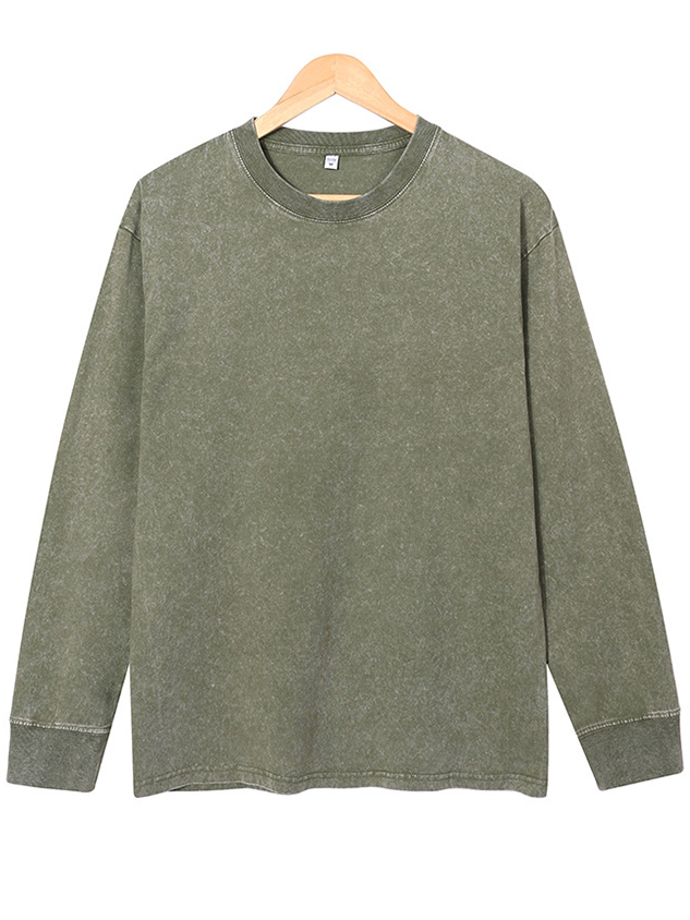 Men's 100% Cotton Washed Distressed Vintage Long-sleeved T-shirt