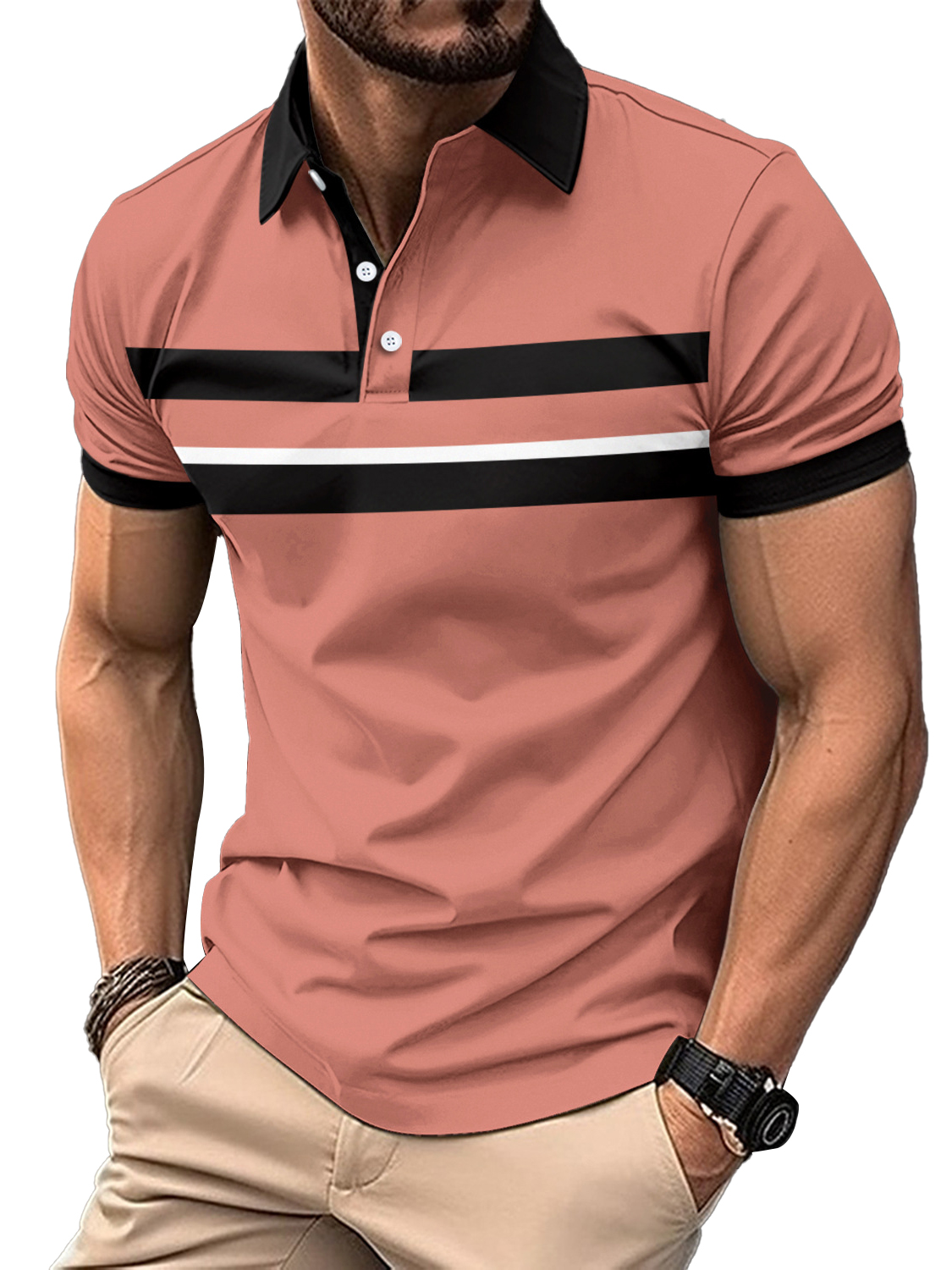 Men's Horizontal Striped Casual Lapel Short-Sleeved POLO Shirt