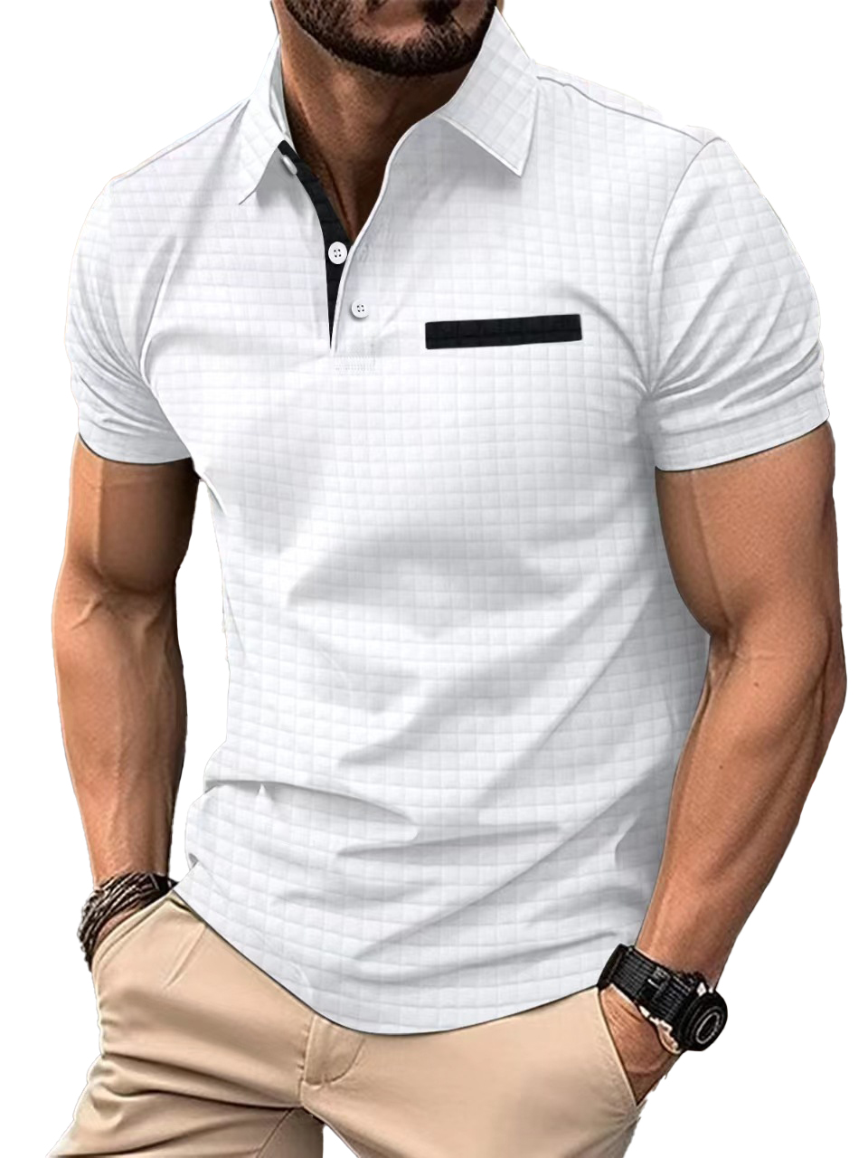 Men's Jacquard Plaid Sports Polo Shirt