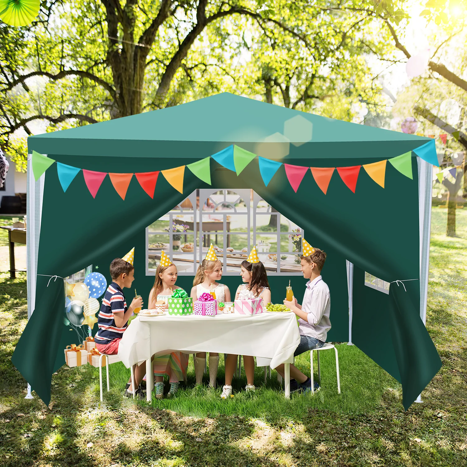 Pavillon 3x3m Partyzelt Wasserdicht mit Seitenteilen