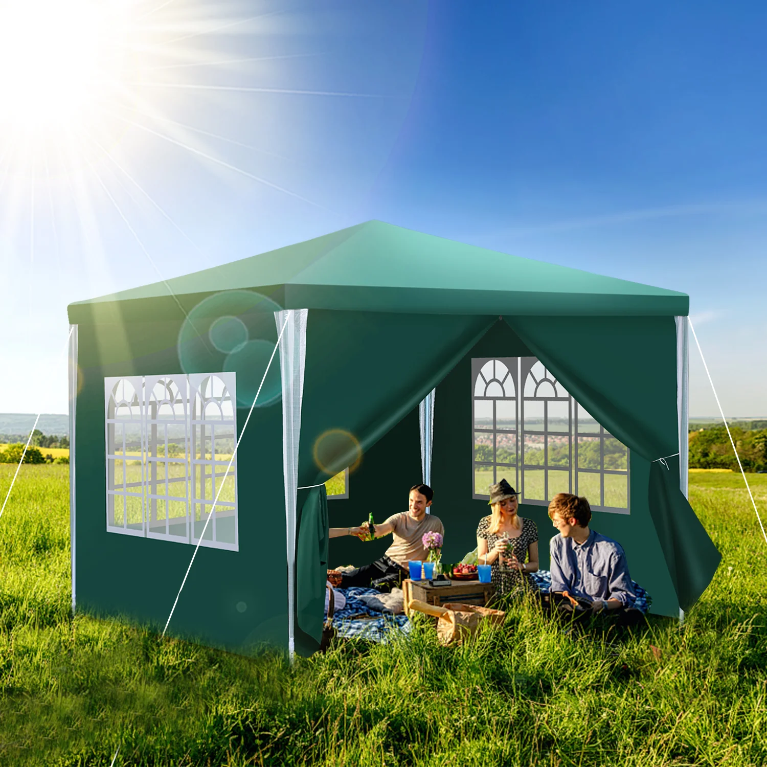 Pavillon 3x3m Partyzelt Wasserdicht mit Seitenteilen