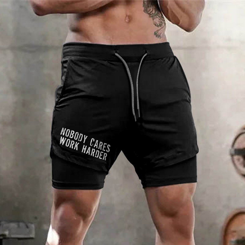 Nobody Cares Work Harder Printed Shorts