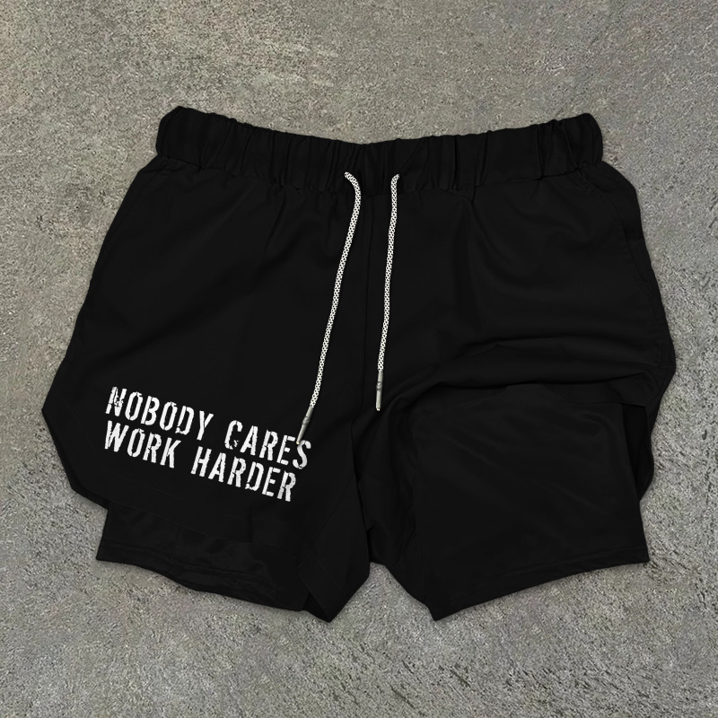 Nobody Cares Work Harder Printed Shorts