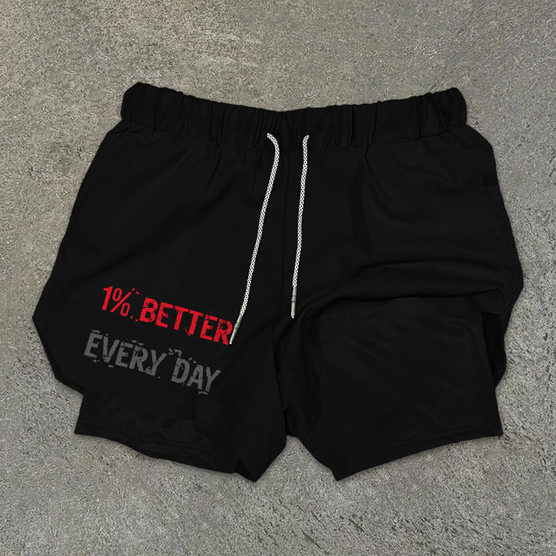 1% Better Every Day Printed Shorts