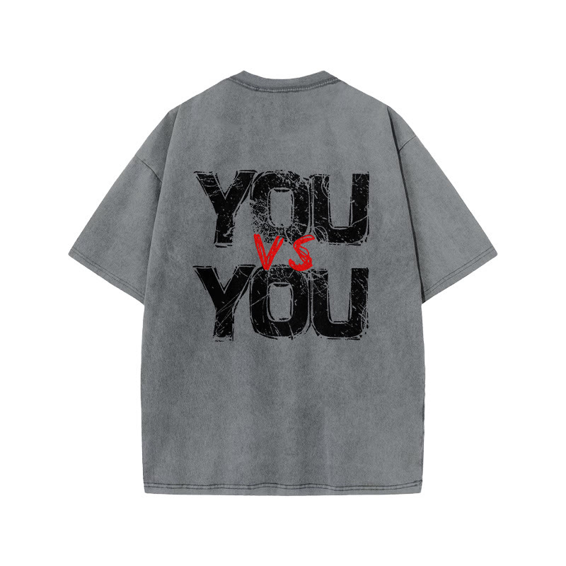 100% Cotton YOU VS YOU Gym Print Acid Washed T-shirt