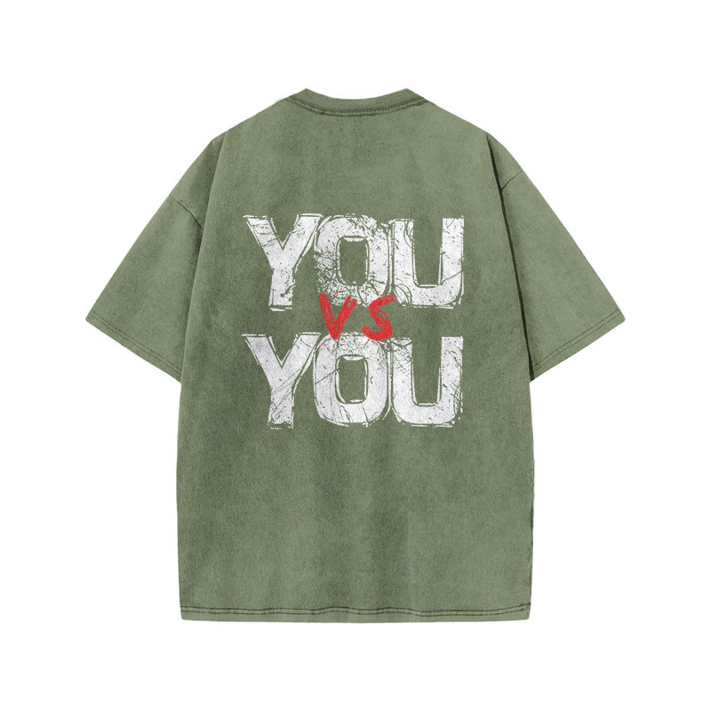 100% Cotton YOU VS YOU Gym Print Acid Washed T-shirt