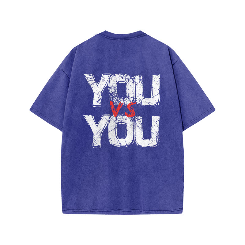 100% Cotton YOU VS YOU Gym Print Acid Washed T-shirt