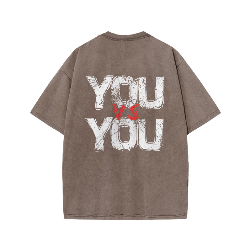 100% Cotton YOU VS YOU Gym Print Acid Washed T-shirt