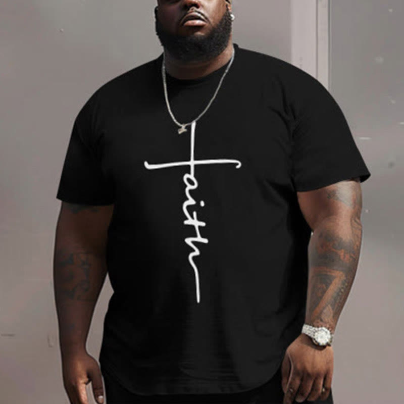 Men's Plus Size Casual Faith Print Crew Neck Short Sleeve T-shirt
