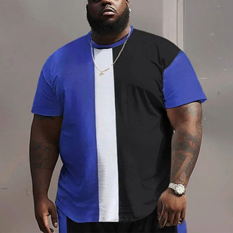 Men's Plus Size Blue Black And White Vertical Stripes T-shirt